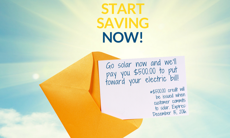 Shows sunny sky with a special invitation to save on Sol-Tek Solar monthly specials