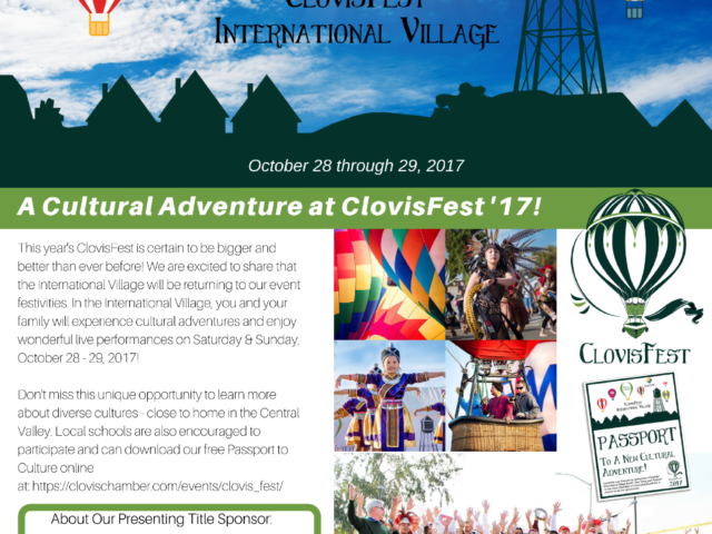 Shows flyer about the Sol-Tek International Village at ClovisFest 2017
