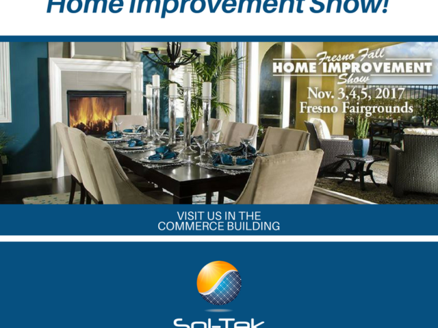 Shows interior of decorated home with information about the Fresno Fall Home Improvement Show