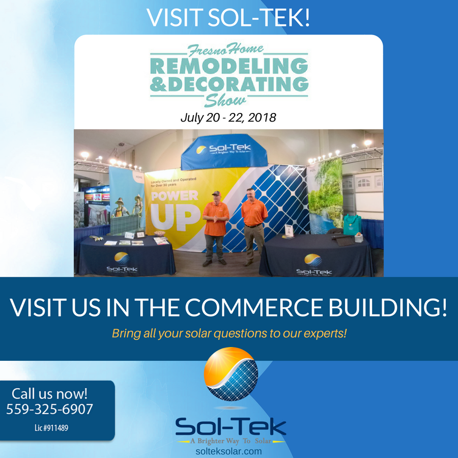 Shows a photo of the Soltek Solar booth at the Fresno Home Shows